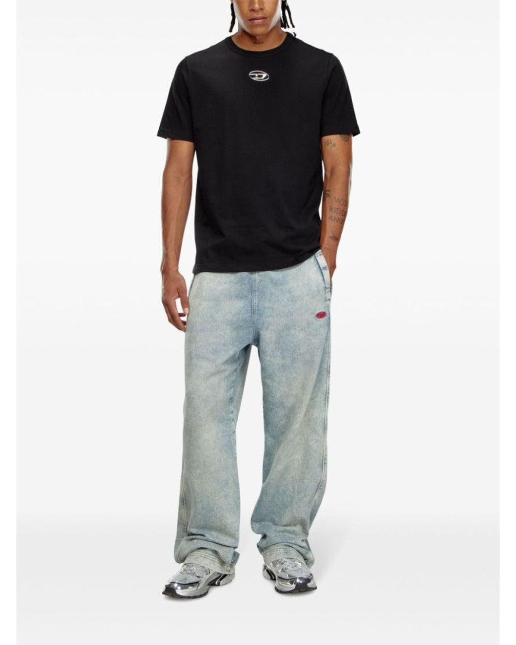 DIESEL Black Round Neck Logo Plaque T-Shirt for men