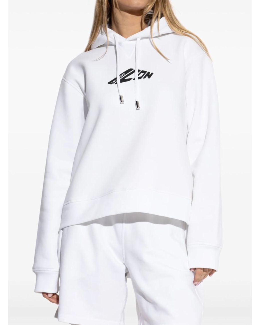 DSquared² White Icon Print Drawstring Hoodie