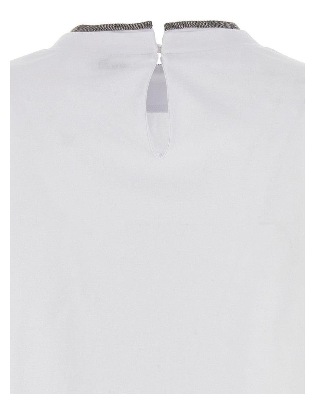 Brunello Cucinelli White Embellished Crew Neck T-Shirt