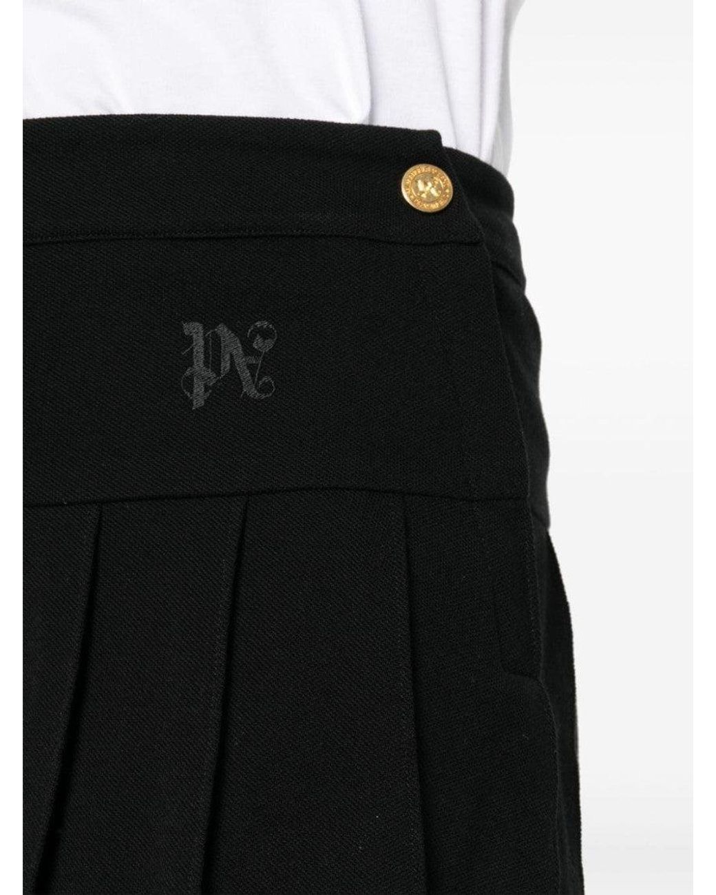 Palm Angels Black Monogram Pleated Skirt