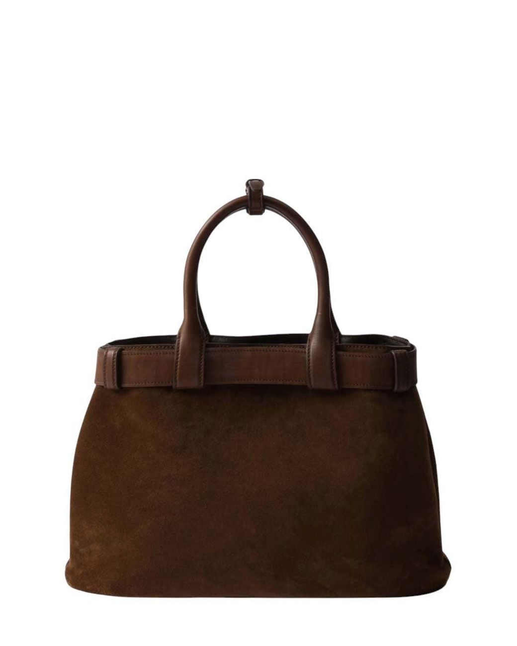 Prada Brown Buckle Belt Suede Medium Satchel Bag