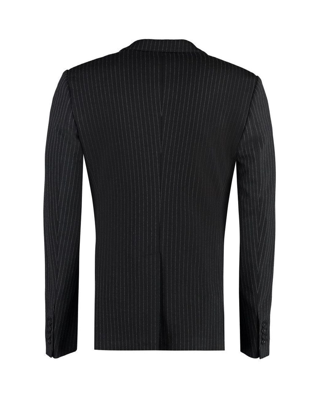 Dolce & Gabbana Black Stripes Notched Lapel Blazer for men