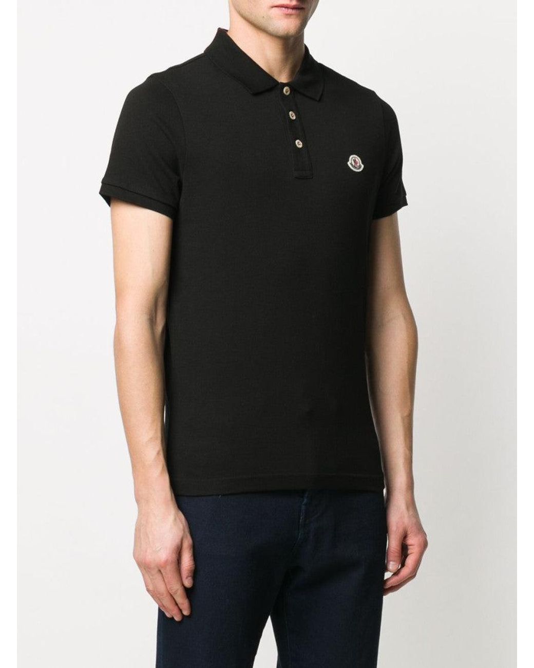Moncler Black Logo Cotton Polo Shirt for men