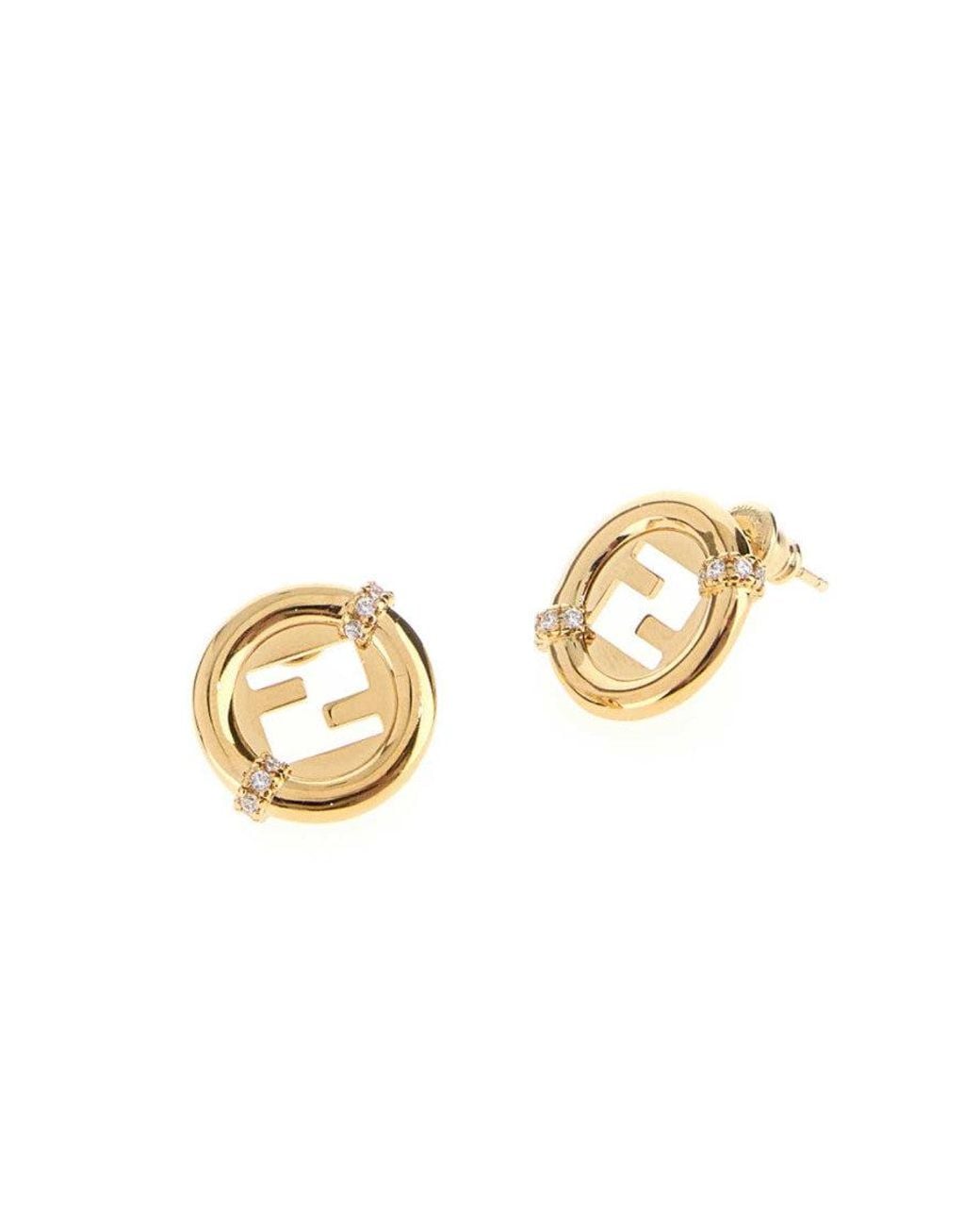 Fendi Metallic Golden Logo Stud Earrings