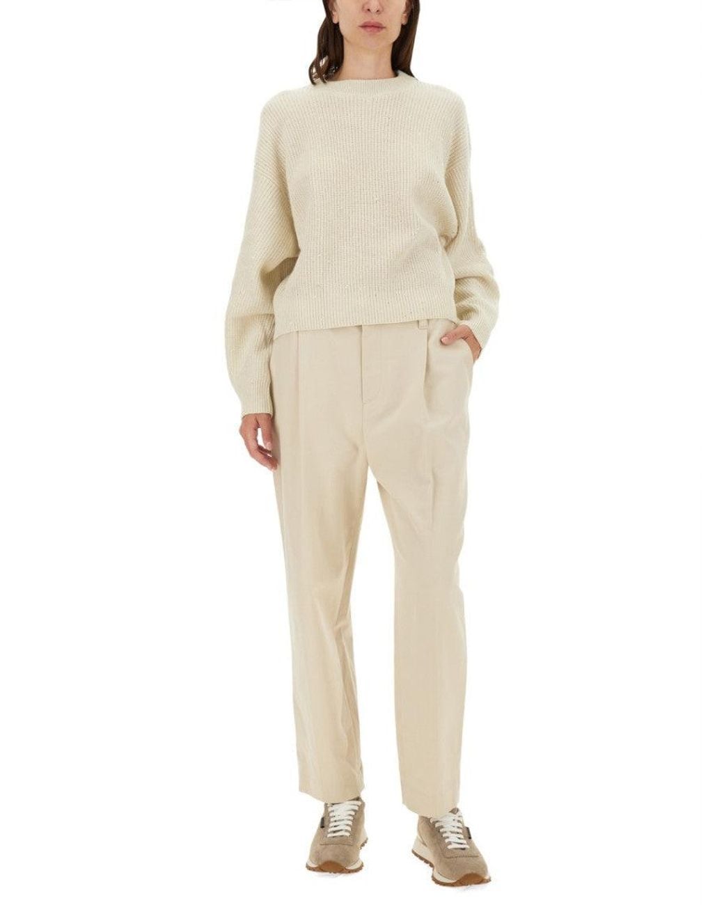 Brunello Cucinelli Natural Tapered Pleated Pant