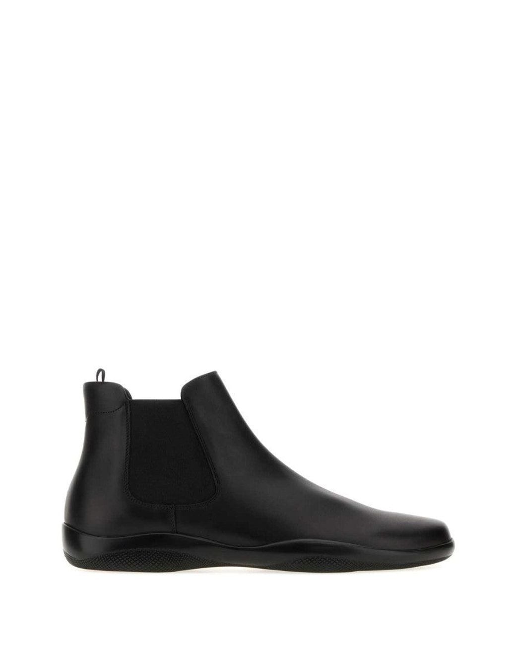 Prada Black Leather Ankle Boots for men