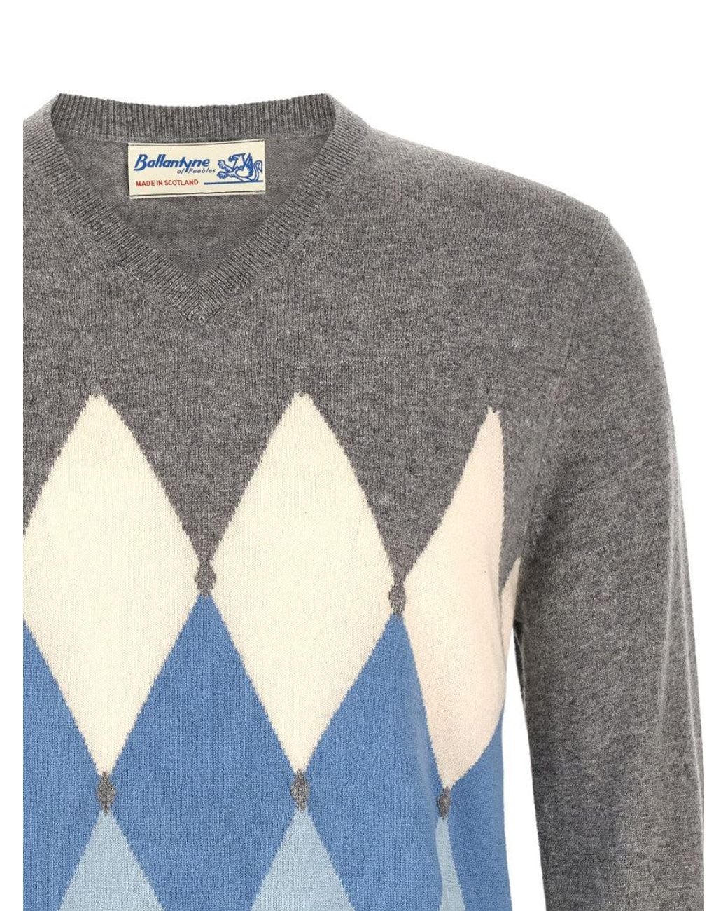 Ballantyne Blue Geometric V Neck Sweater for men