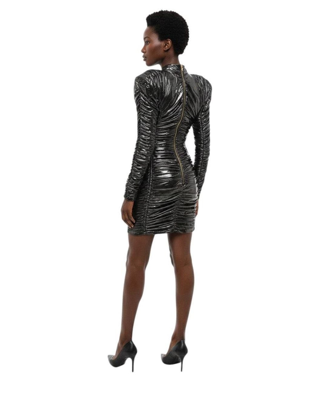 Balmain Black Solid Crew Neck Mini Dress