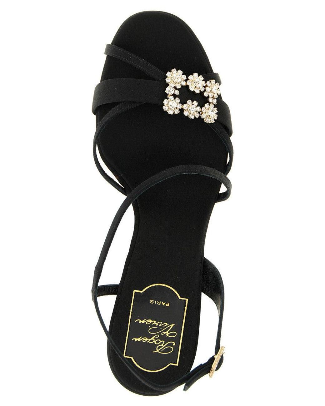 Roger Vivier Black Mini Flower Strass Heel Sandal