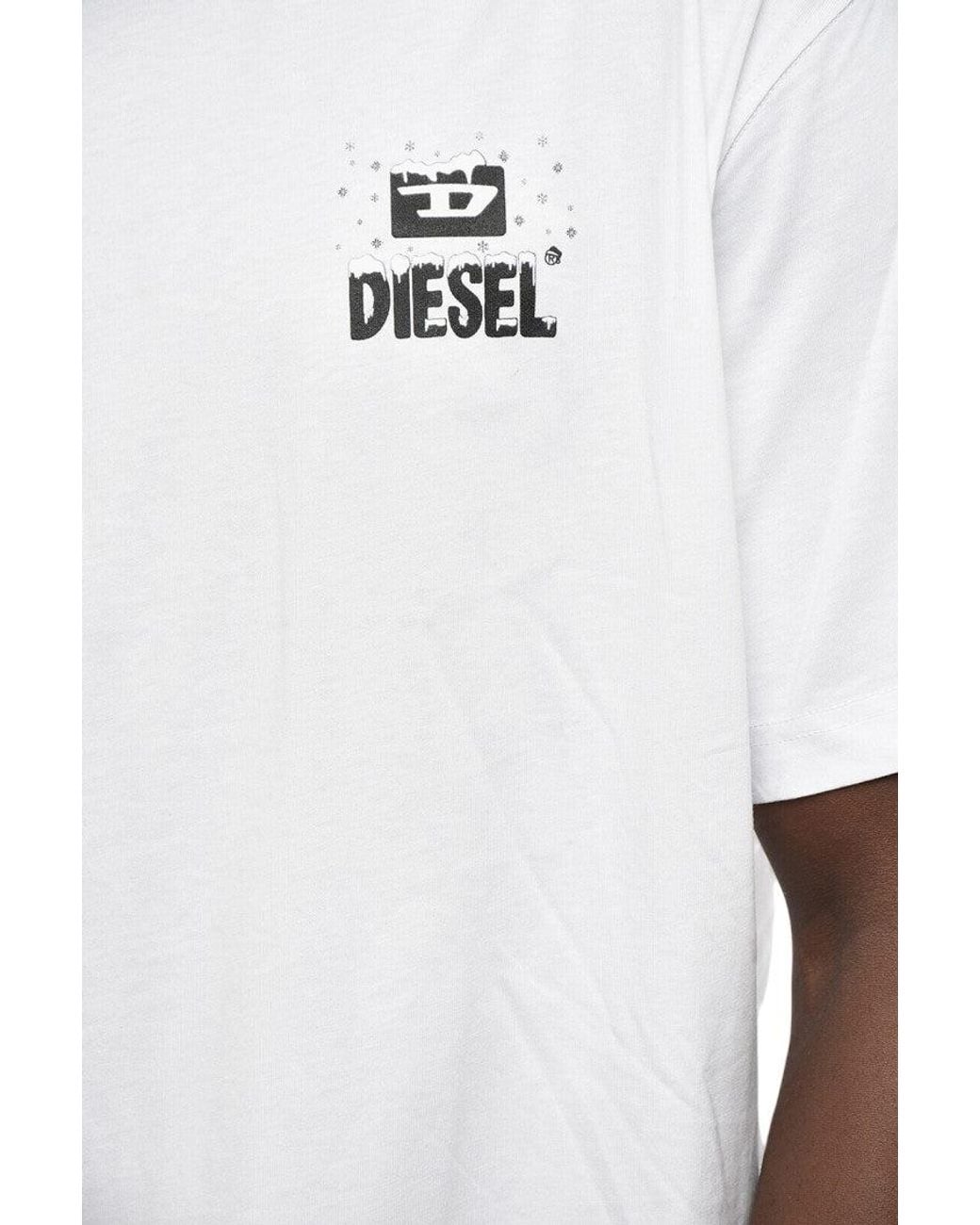 DIESEL White Dark Logo Crew Neck T-Shirt for men