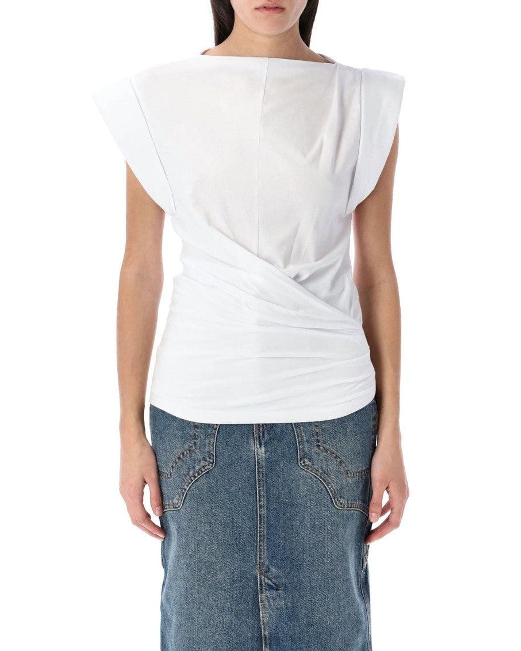 Isabel Marant White Maisan Draped Cotton T-Shirt