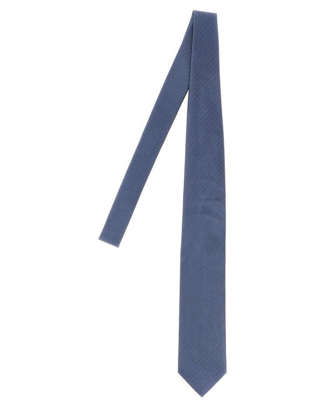 Brioni Blue Herringbone Polka Dot Tie for men