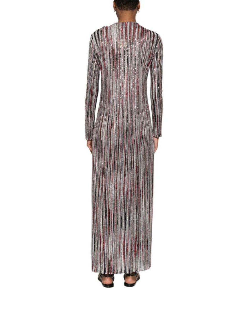 Missoni Gray Stripes V Neck Maxi Dress