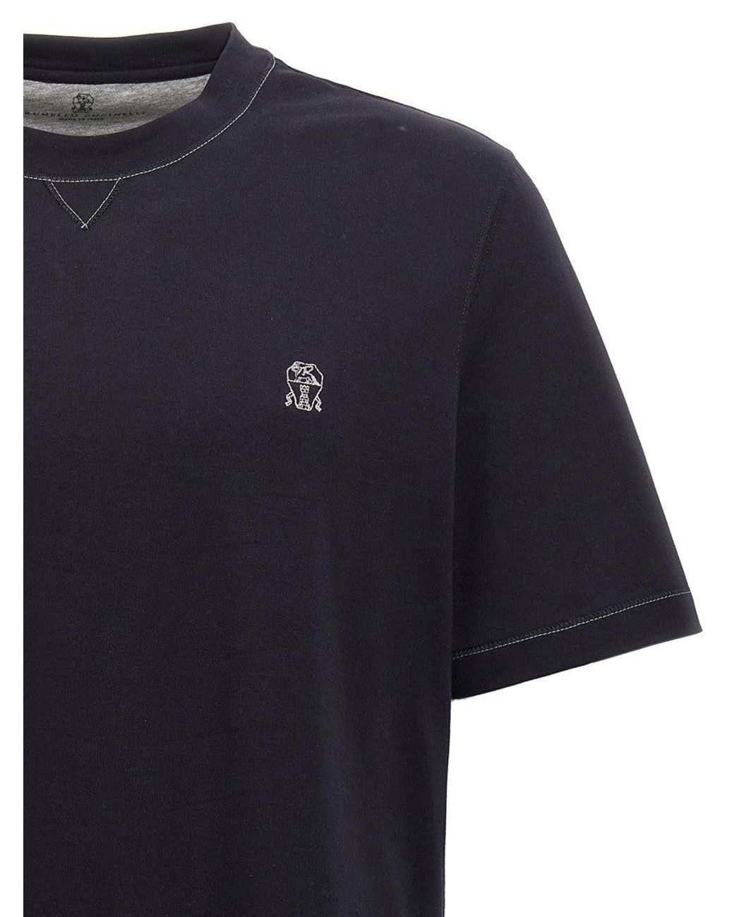 Brunello Cucinelli Black Logo Embroidery T-Shirt for men