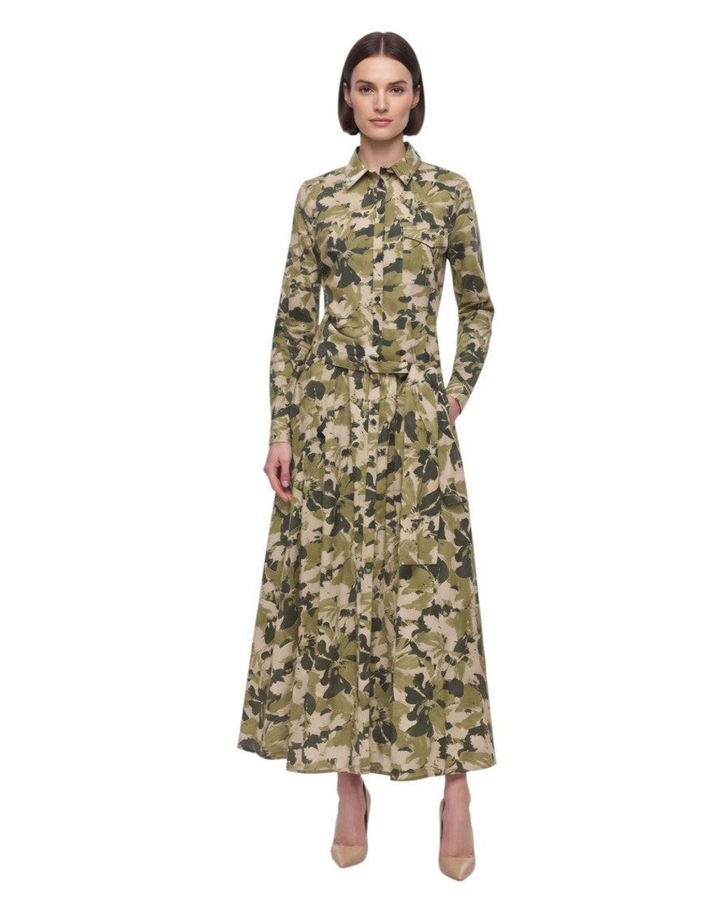 Woolrich White Floral Shirt Collar Maxi Dress