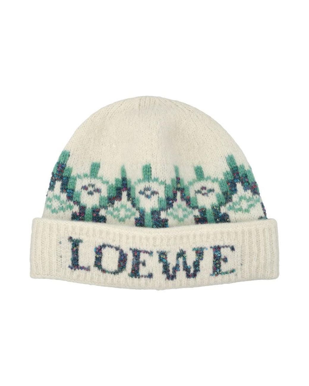 Loewe Green Knitted Beanie Cap