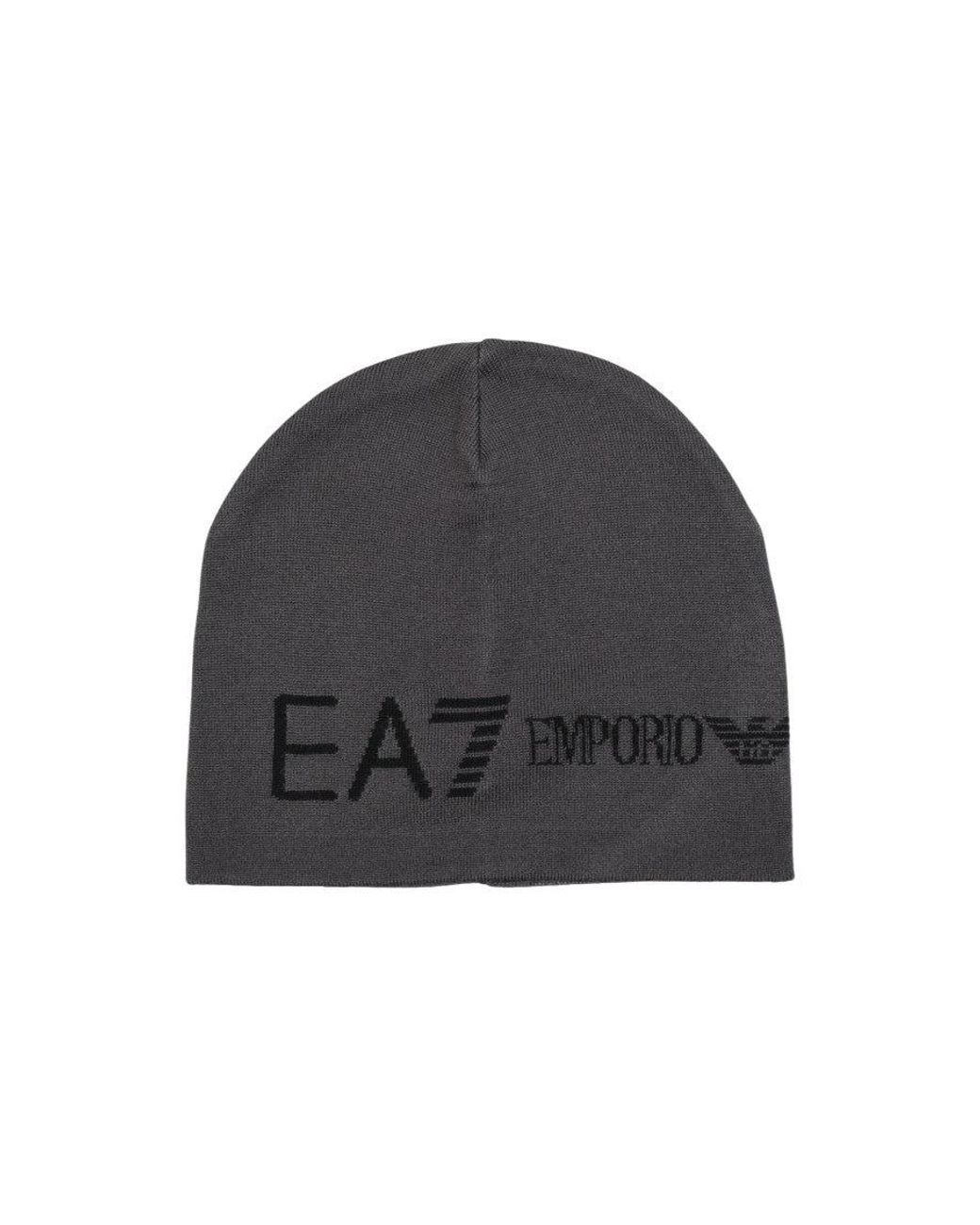 EA7 Black Dark Logo Beanie Cap for men
