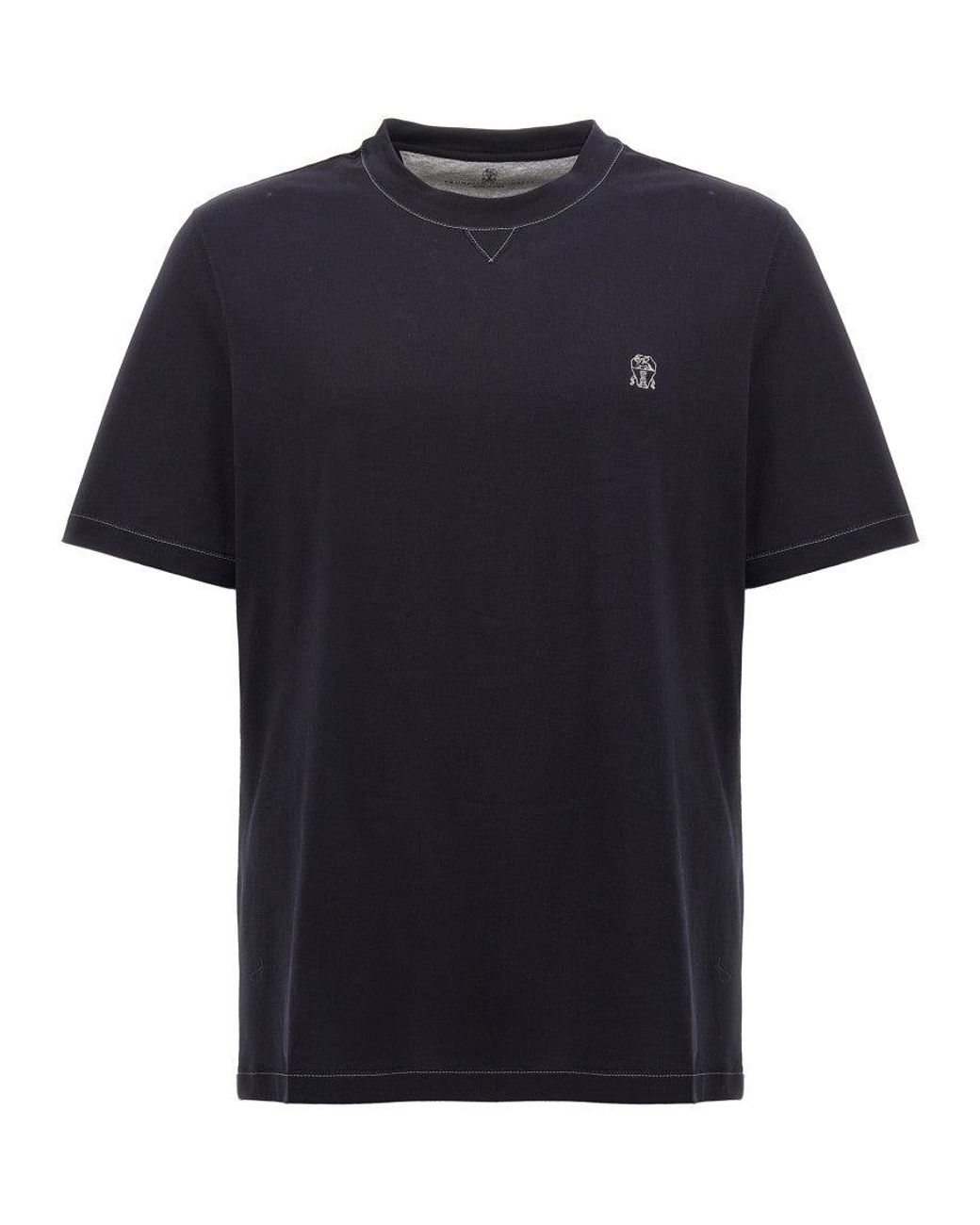 Brunello Cucinelli Black Logo Embroidery T-Shirt for men