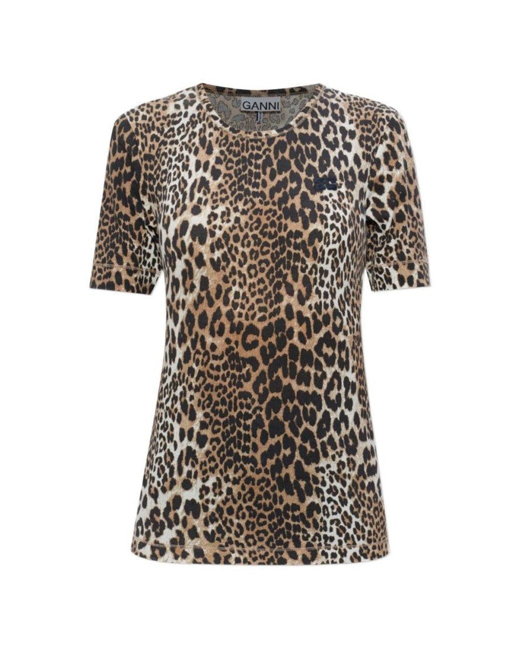 Ganni White Animal Print Crew Neck T-Shirt