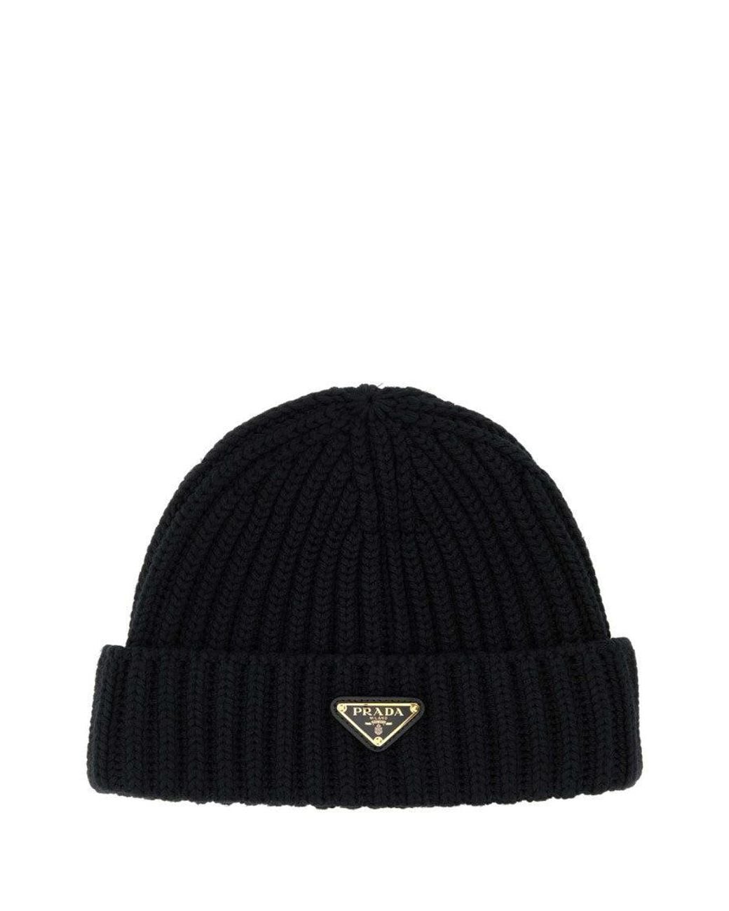 Prada Black Logo Beanie Hat