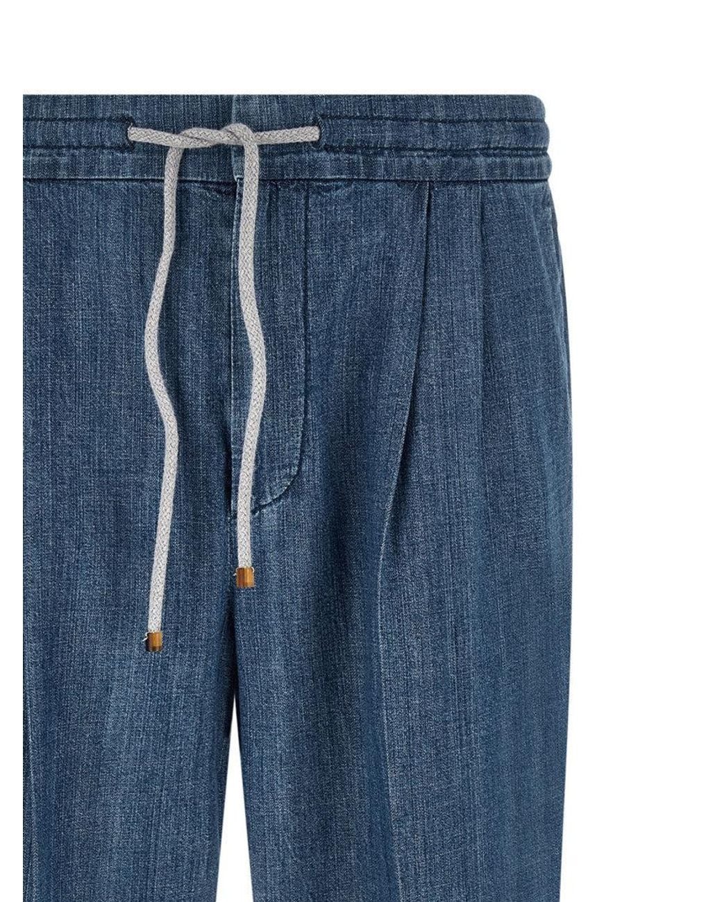 Brunello Cucinelli Blue Relaxed Drawstring Pants for men