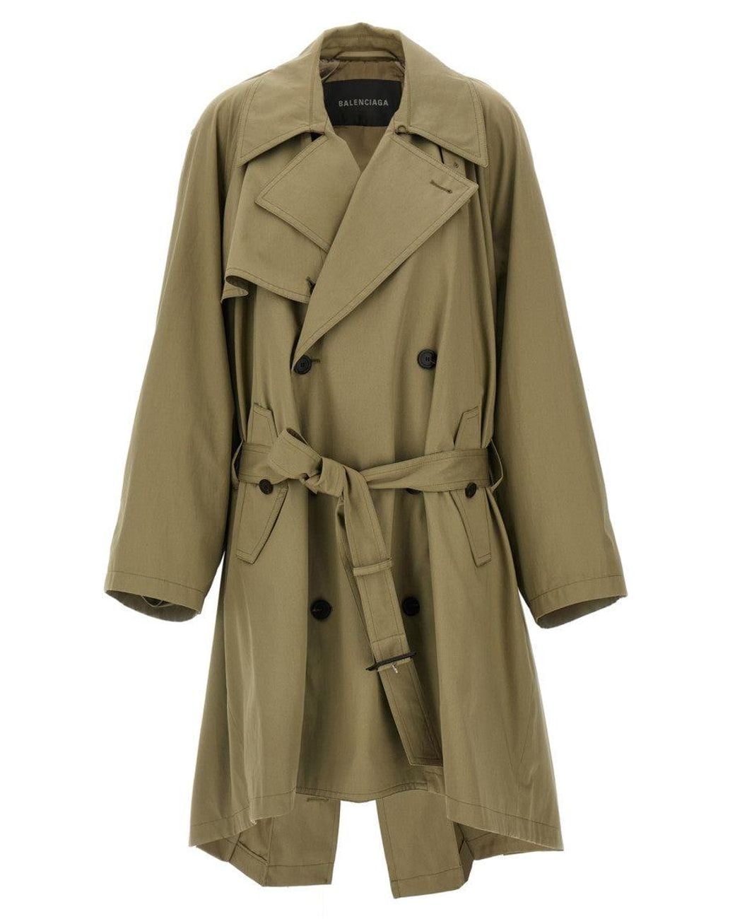 Balenciaga Green Draped Neck Double-Breasted Trench Coat