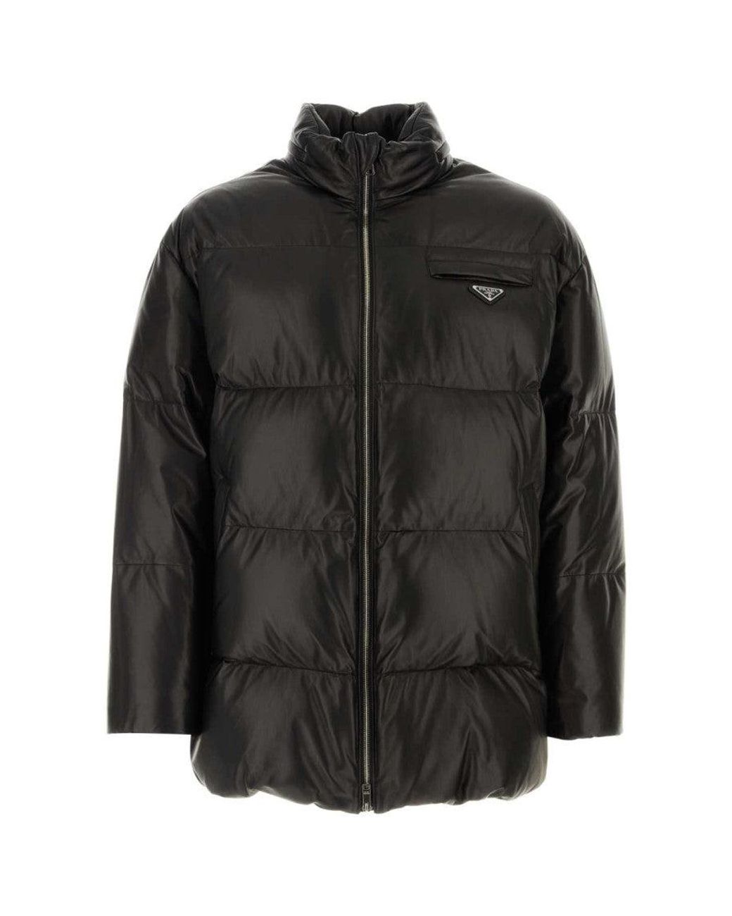 Prada Black Logo Patch Puffer Jacket for men