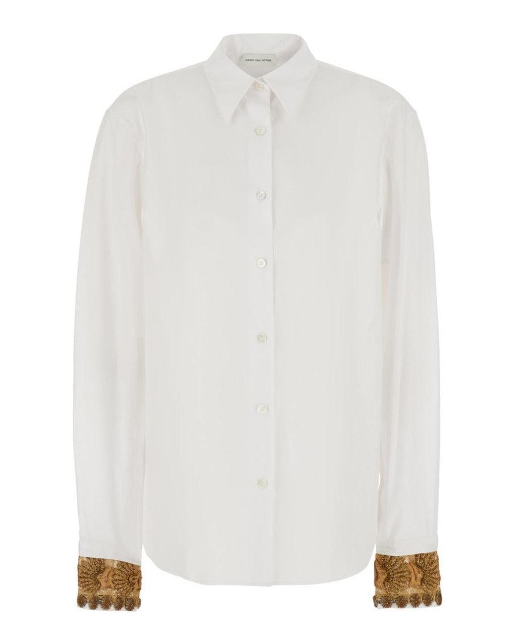 Dries Van Noten White Regular Embellished Shirt