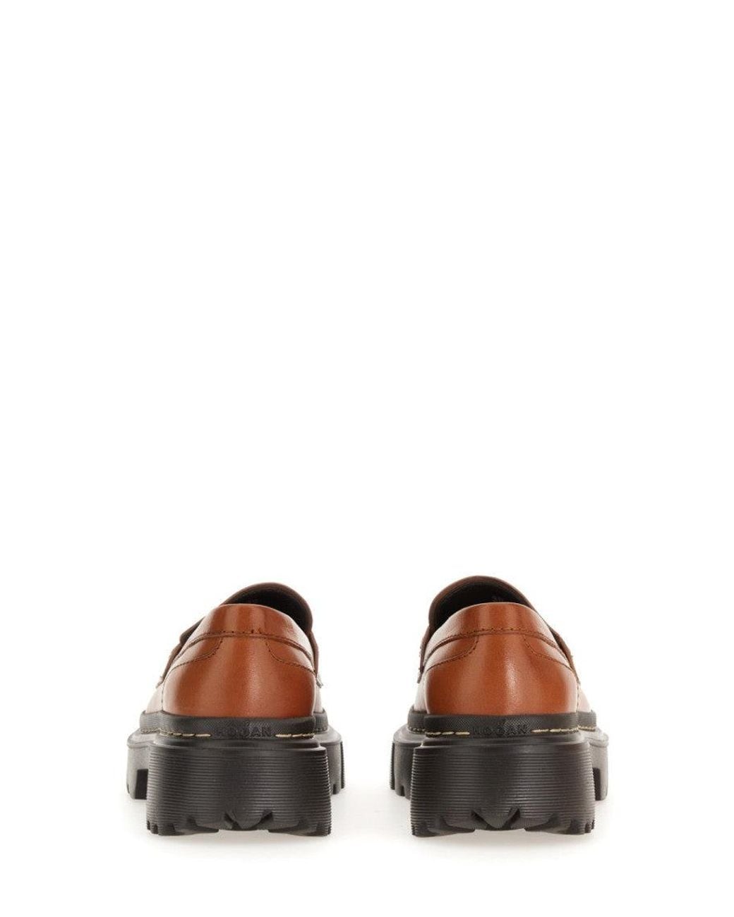 Hogan Brown Embellished Loafers
