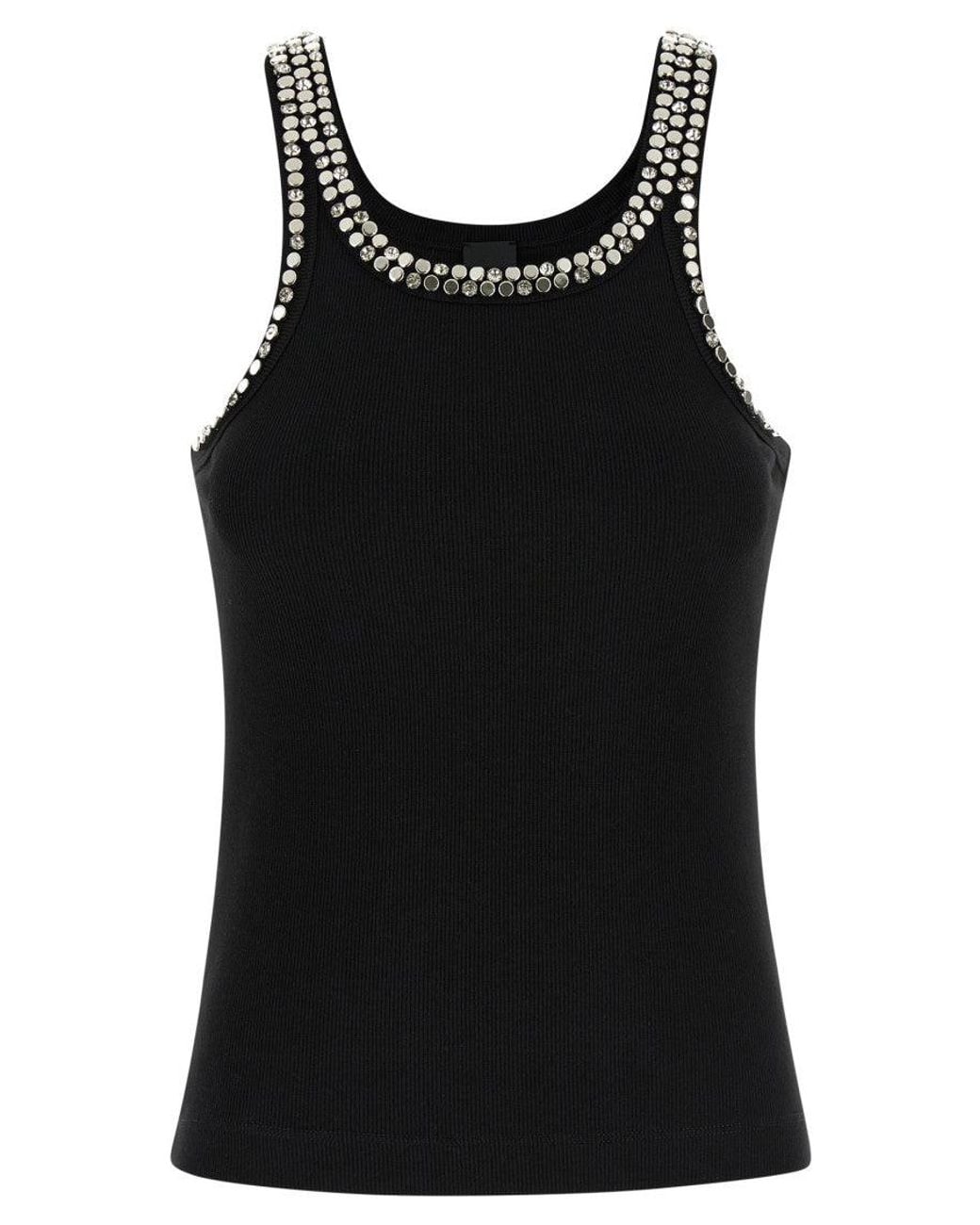 Pinko Black Round Neck Rhinestone Top