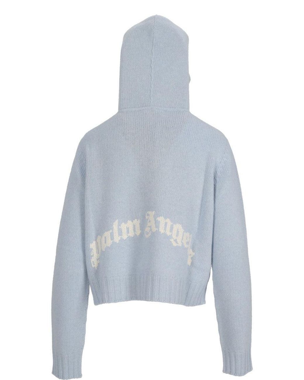 Palm Angels Blue Curved Logo Hoodie