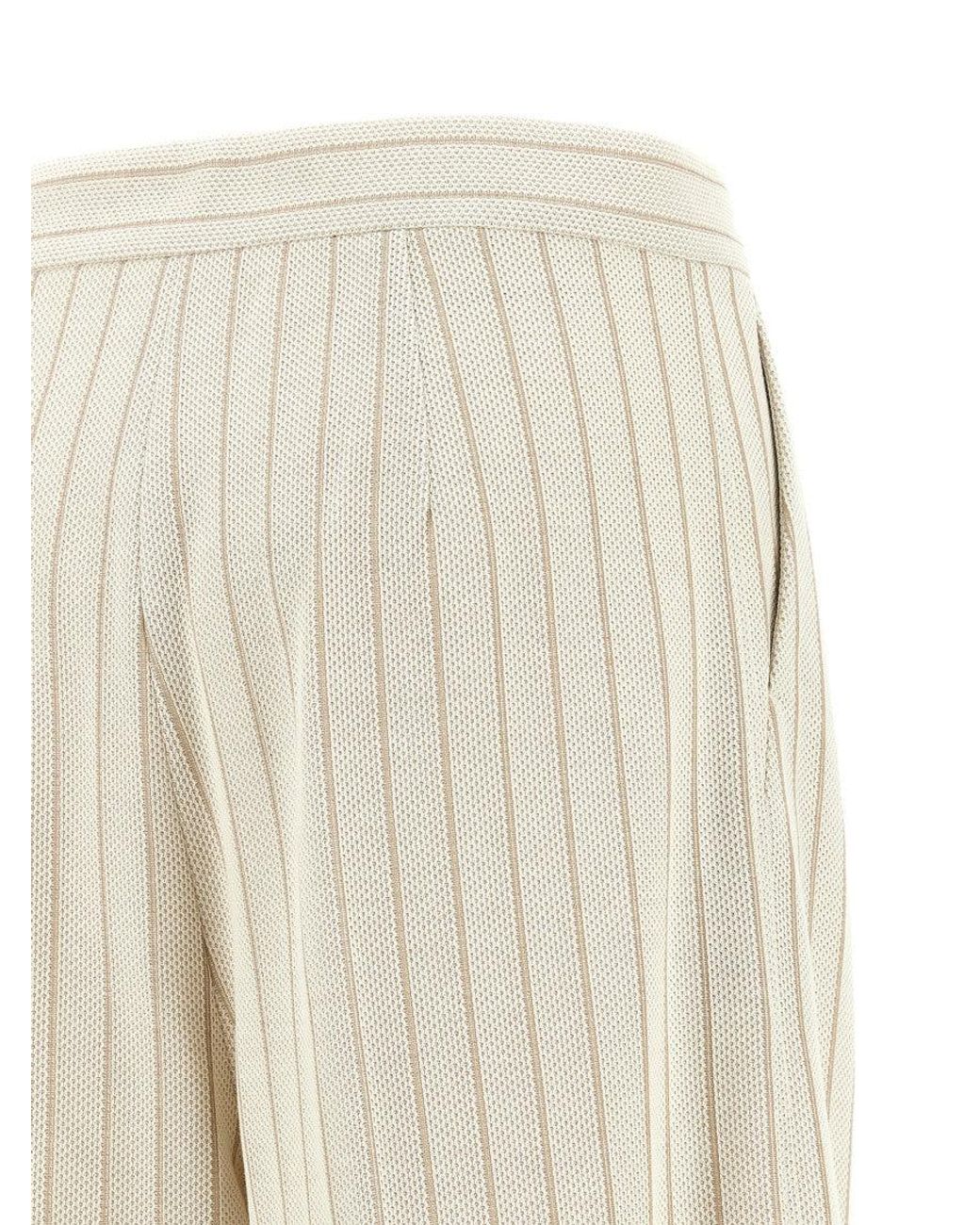 Max Mara Natural Pinstripe Cotton Piqué Trousers