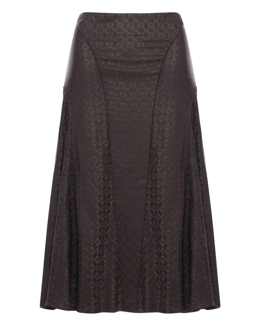 Fendi Gray Jacquard Ff Silk Skirt