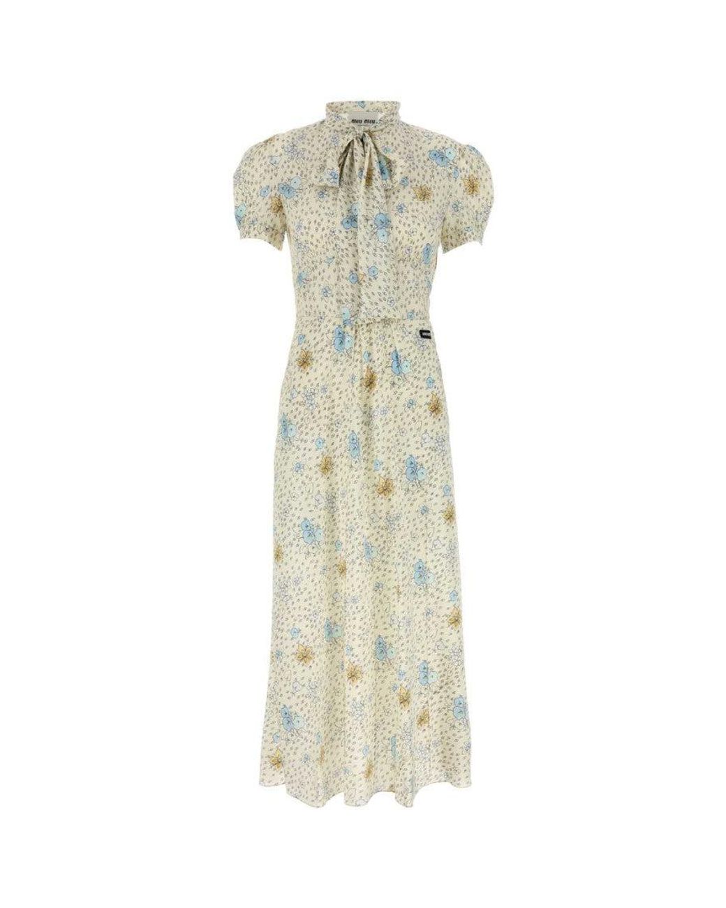 Miu Miu White Printed Silk Dress