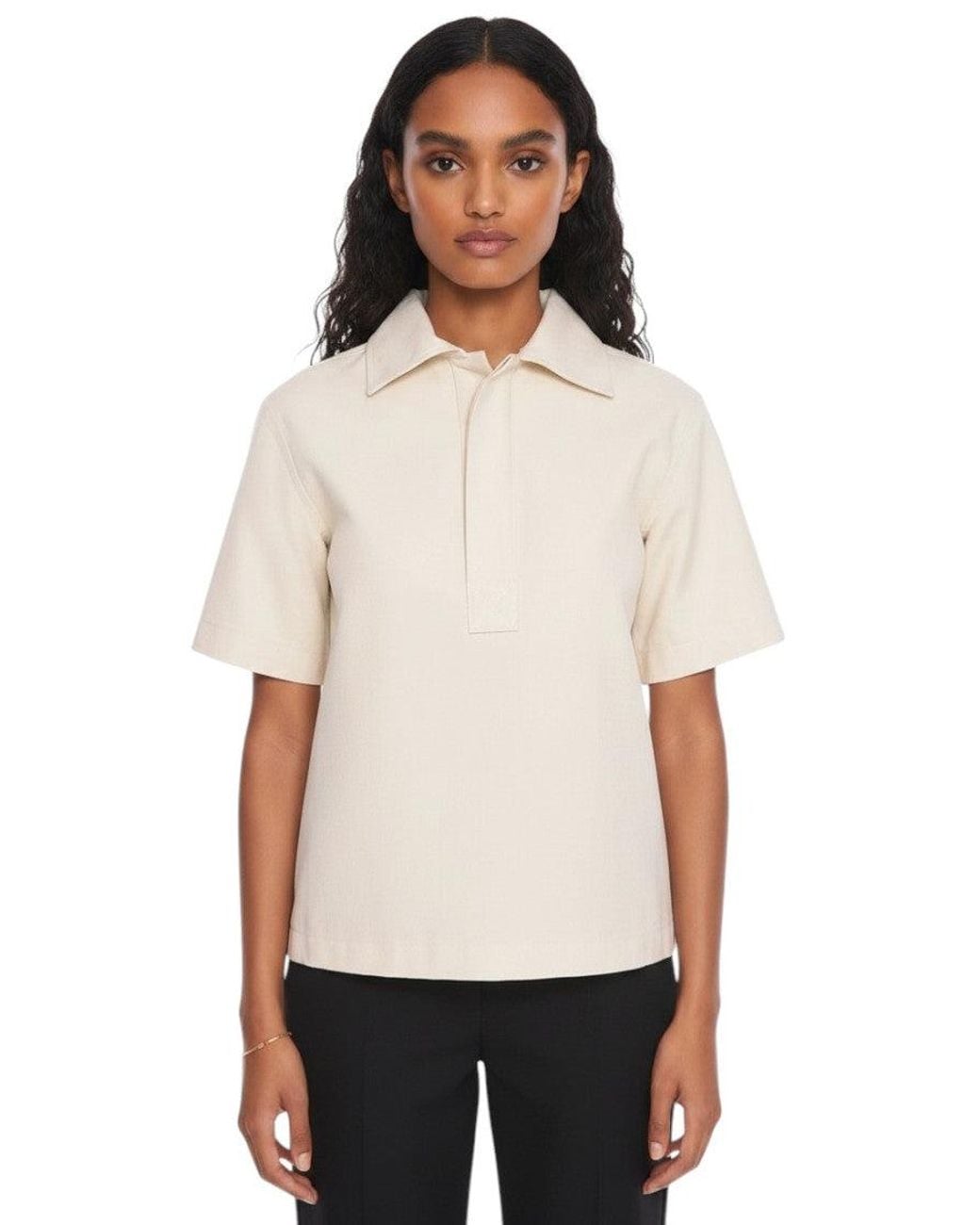 Bottega Veneta White Solid Shirt Collar Polo