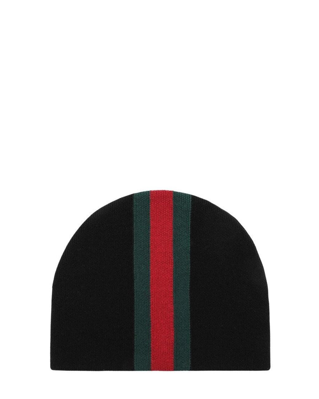 Gucci Black Web Striped Beanie Cap for men