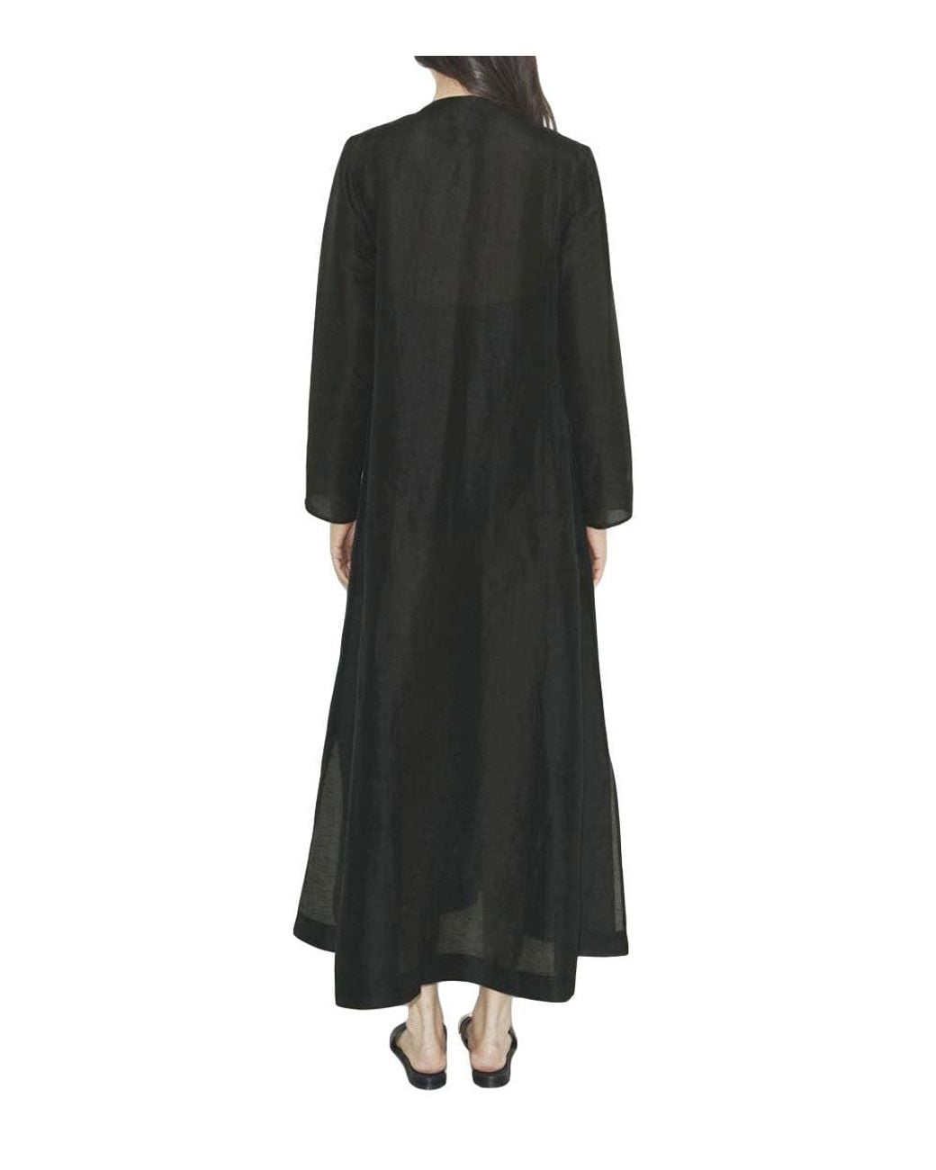 Tory Burch Black Round Neck Pleated Insert Maxi Dress