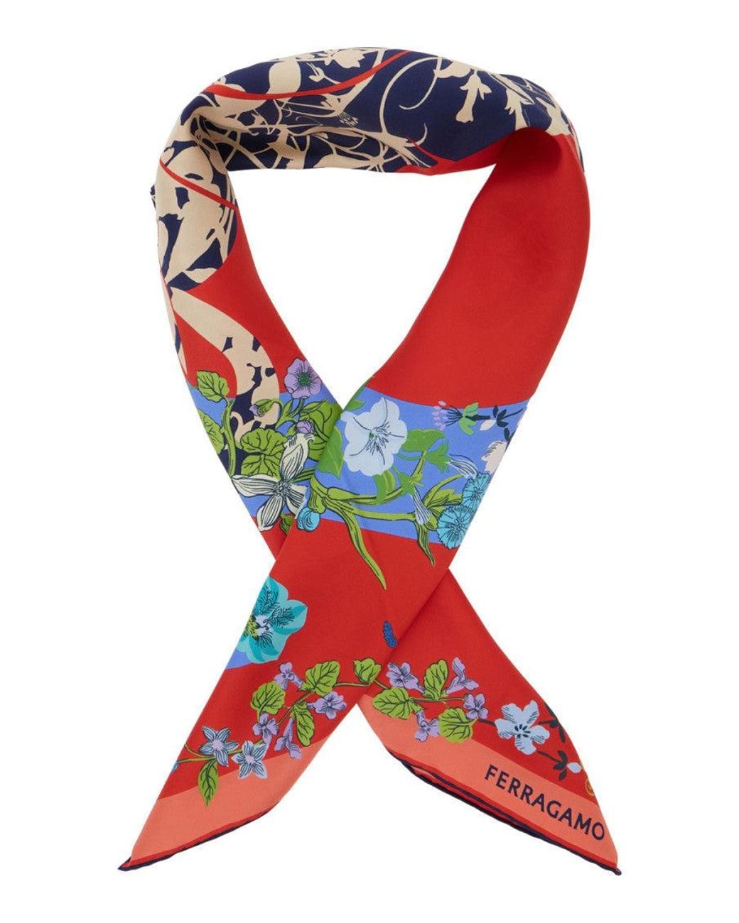 Ferragamo Red Floral Print Scarf