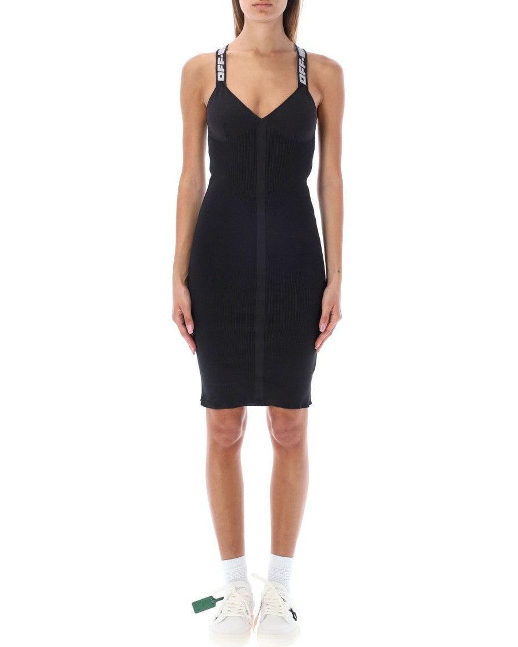 Off-White c/o Virgil Abloh Black Logo Straps V-Neck Mini Dress