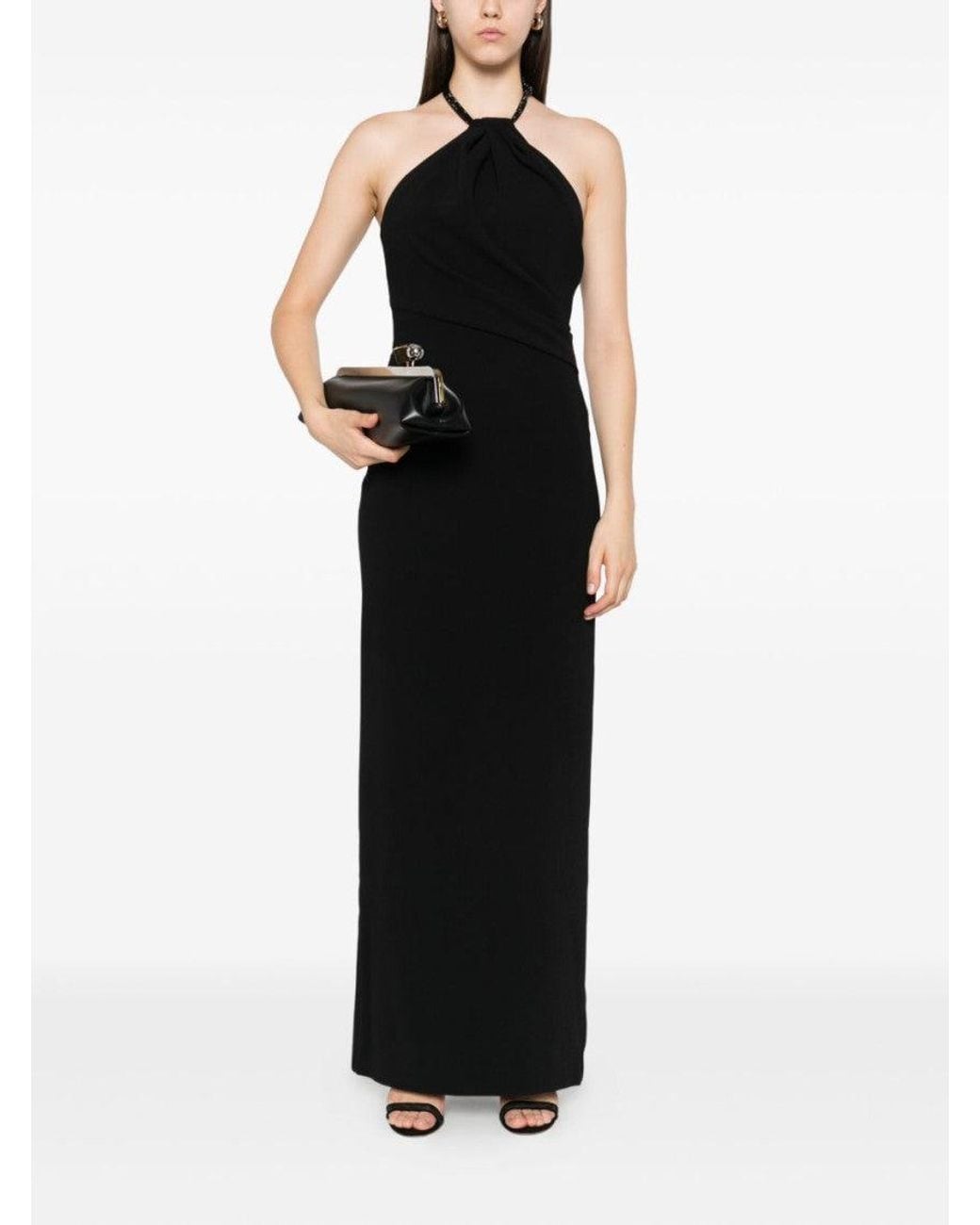 Solace London Black Riva Halterneck Draped Maxi Dress