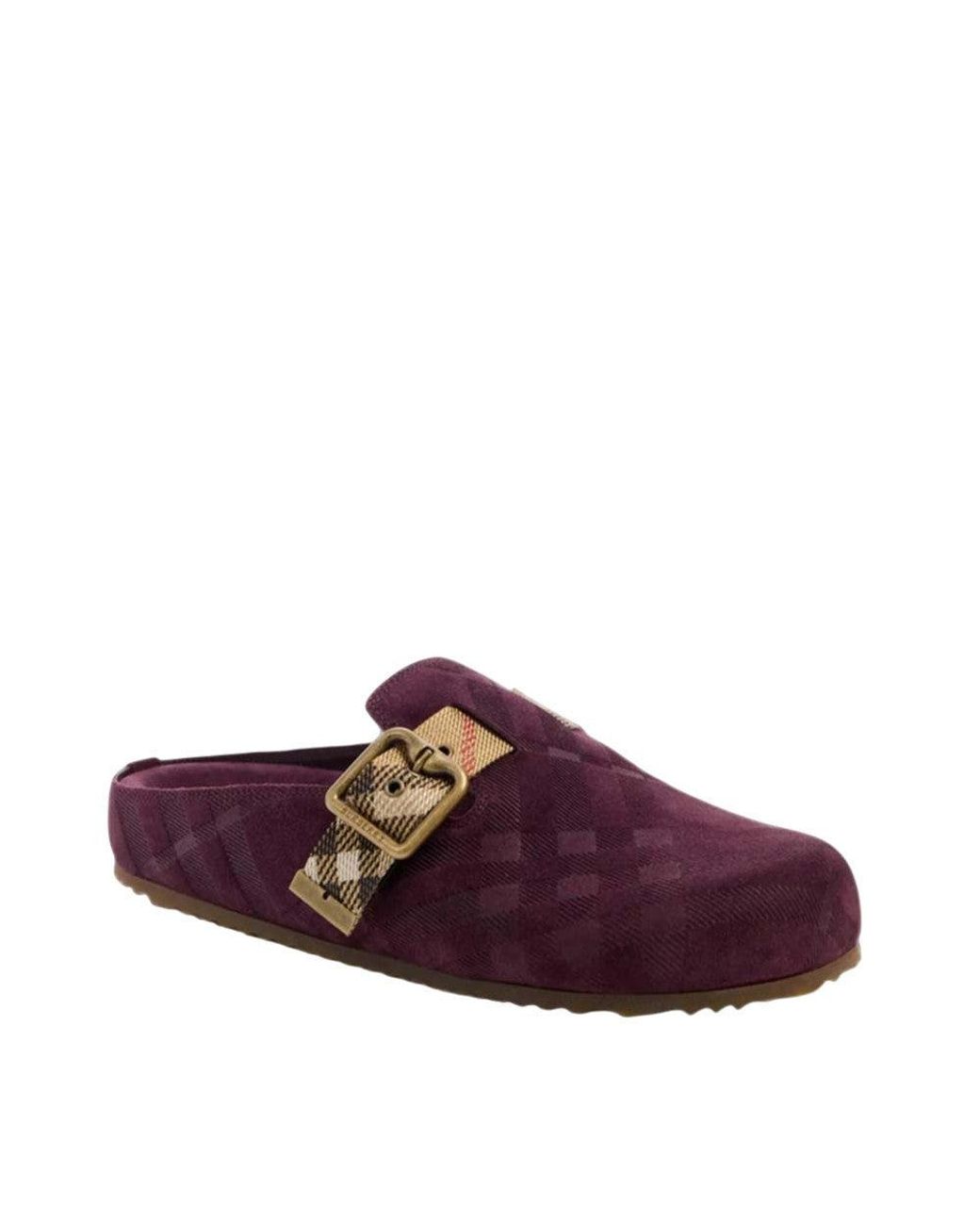 Burberry Purple Textured Check Slides