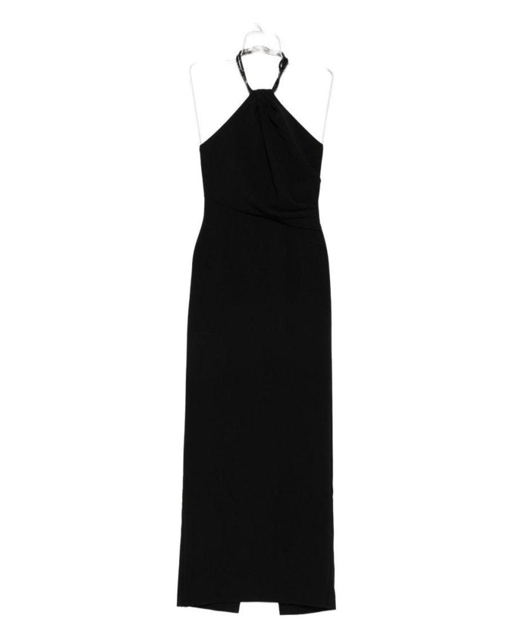 Solace London Black Riva Halterneck Draped Maxi Dress