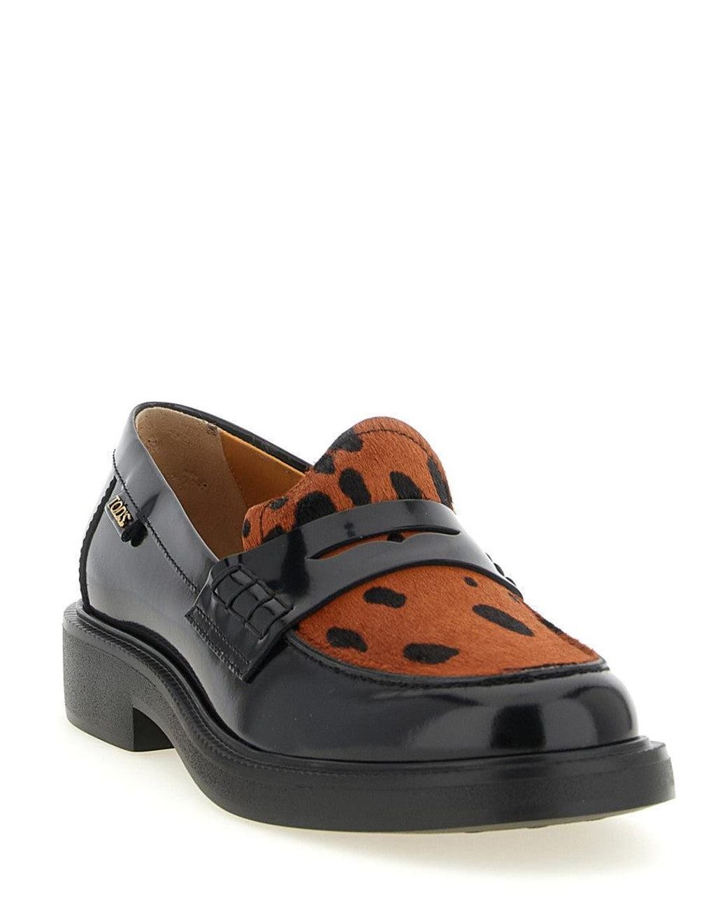 Tod's Black Leopard Print Slip On Loafers