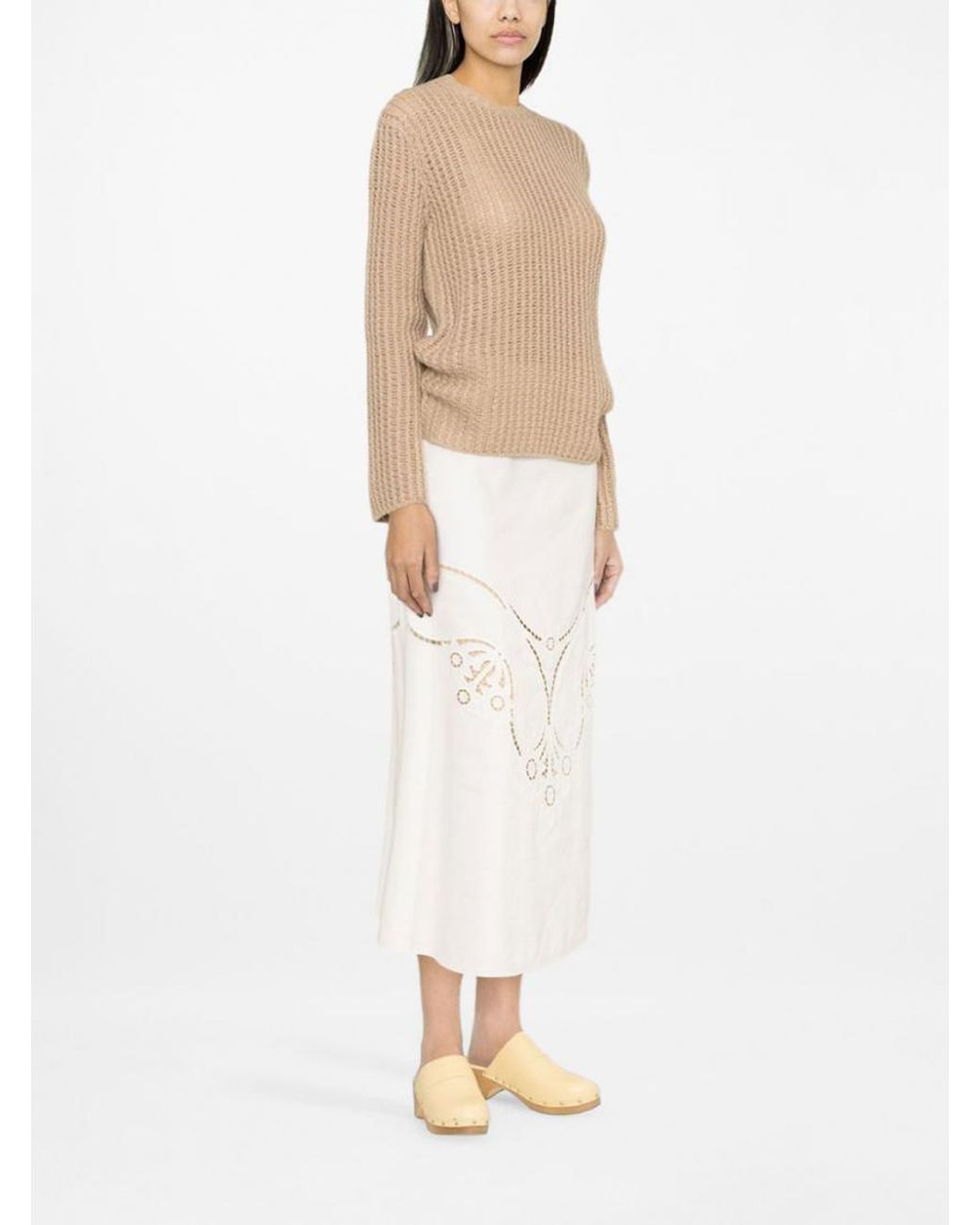 Chloé White Embroidered Midi Skirt