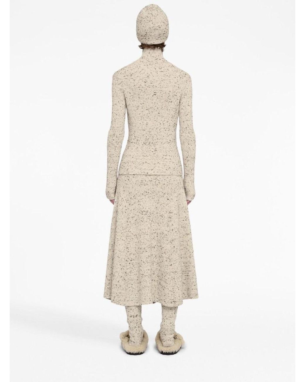 Jil Sander Natural Ribbed-Knit Wool Skirt