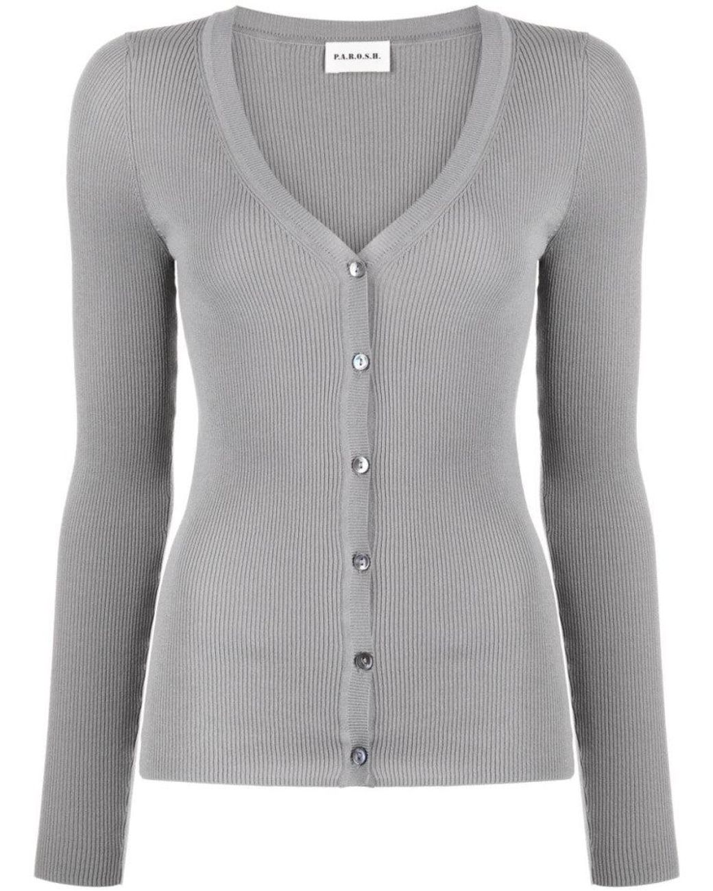 P.A.R.O.S.H. Gray V-Neck Ribbed Cardigan