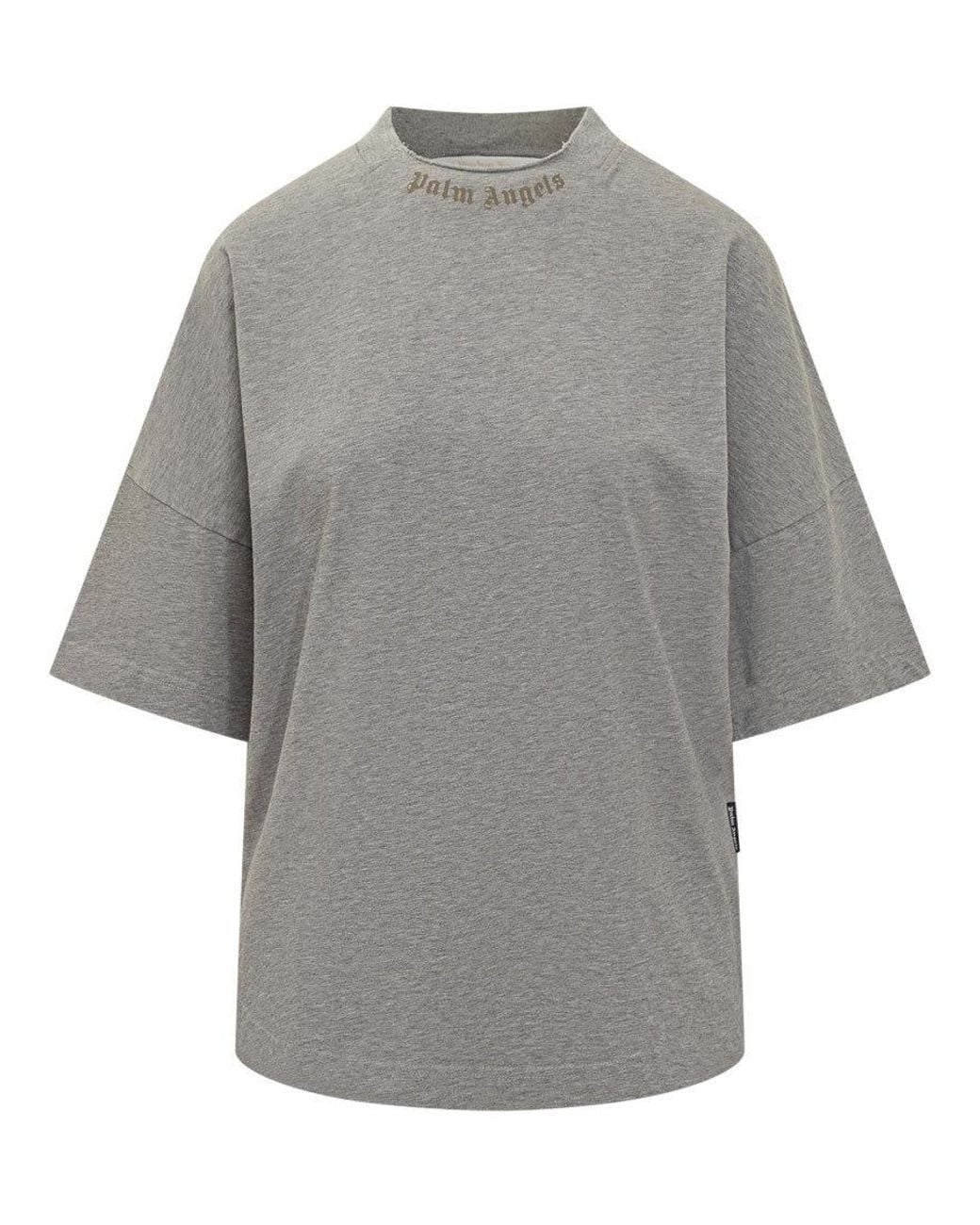 Palm Angels Gray Logo Round Neck T-Shirt