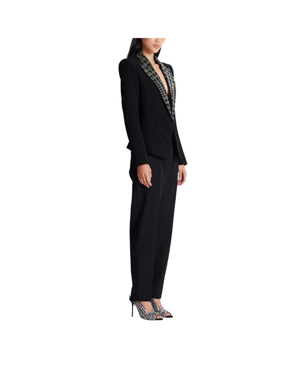 Balmain Black Embroidered Peaked Lapel Blazer