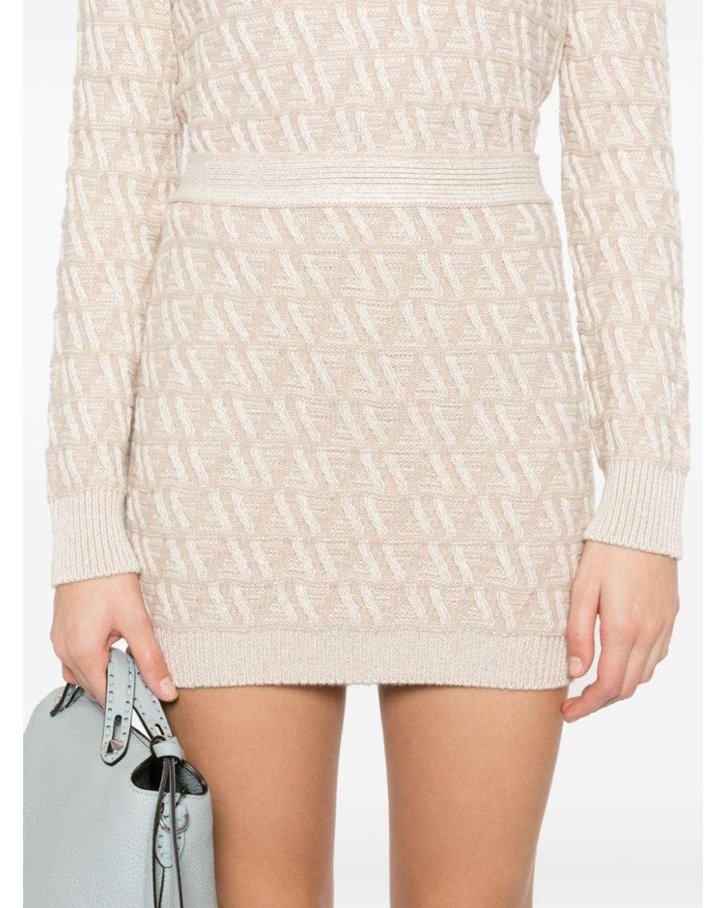 Fendi Natural Ff Cashmere And Wool Mini Skirt
