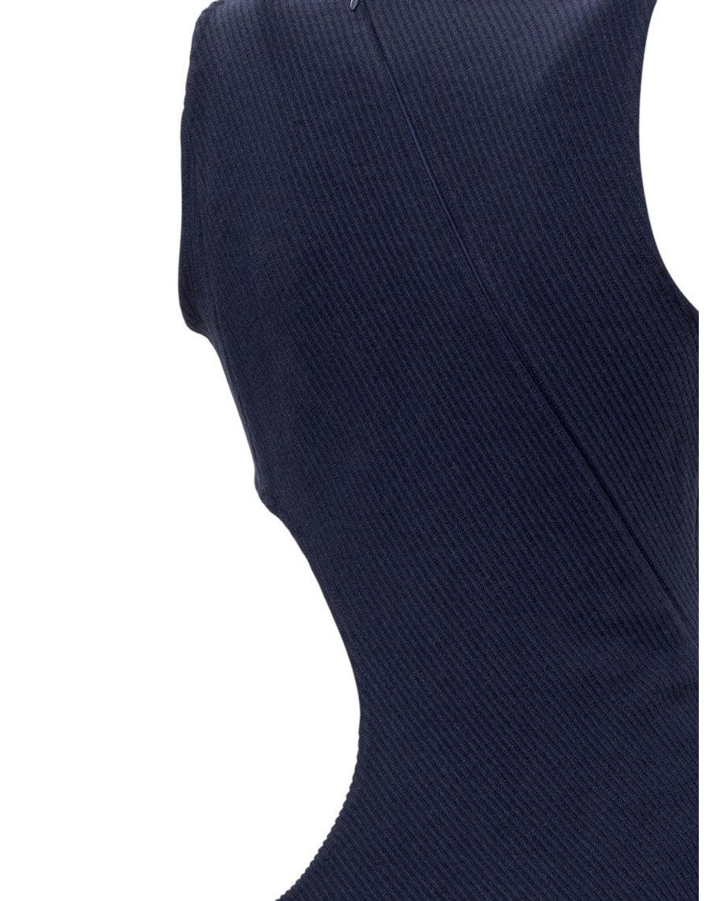 Off-White c/o Virgil Abloh Blue Textured Crew Neck Midi Dress